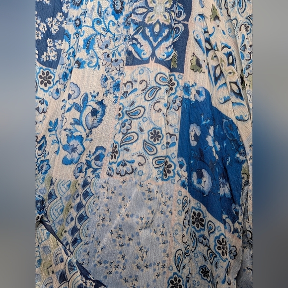 Maison Tara Blue Patchwork Floral Midi Dress Size 12 Cottagecore Wrap Boho - Picture 4 of 10